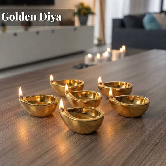 Ceramic Gold Metal Finish - 6 Diyas