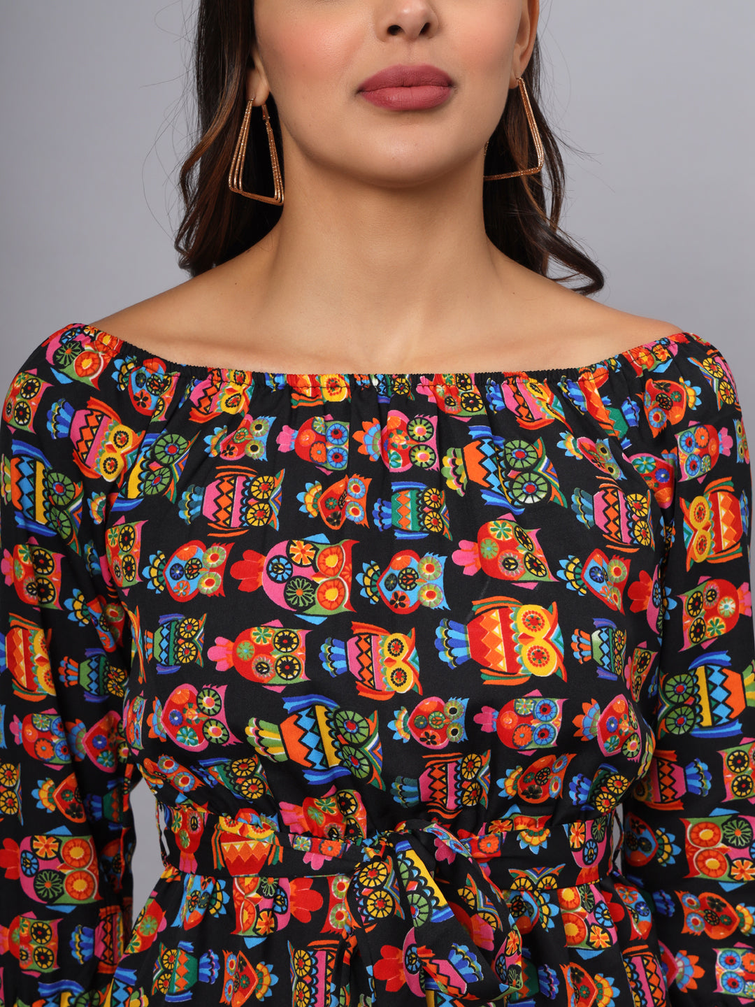Printed Off-Shoulder A-Line Midi Dress
