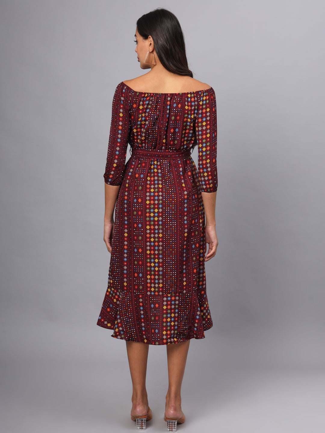 Printed Off-Shoulder A-Line Midi Dress