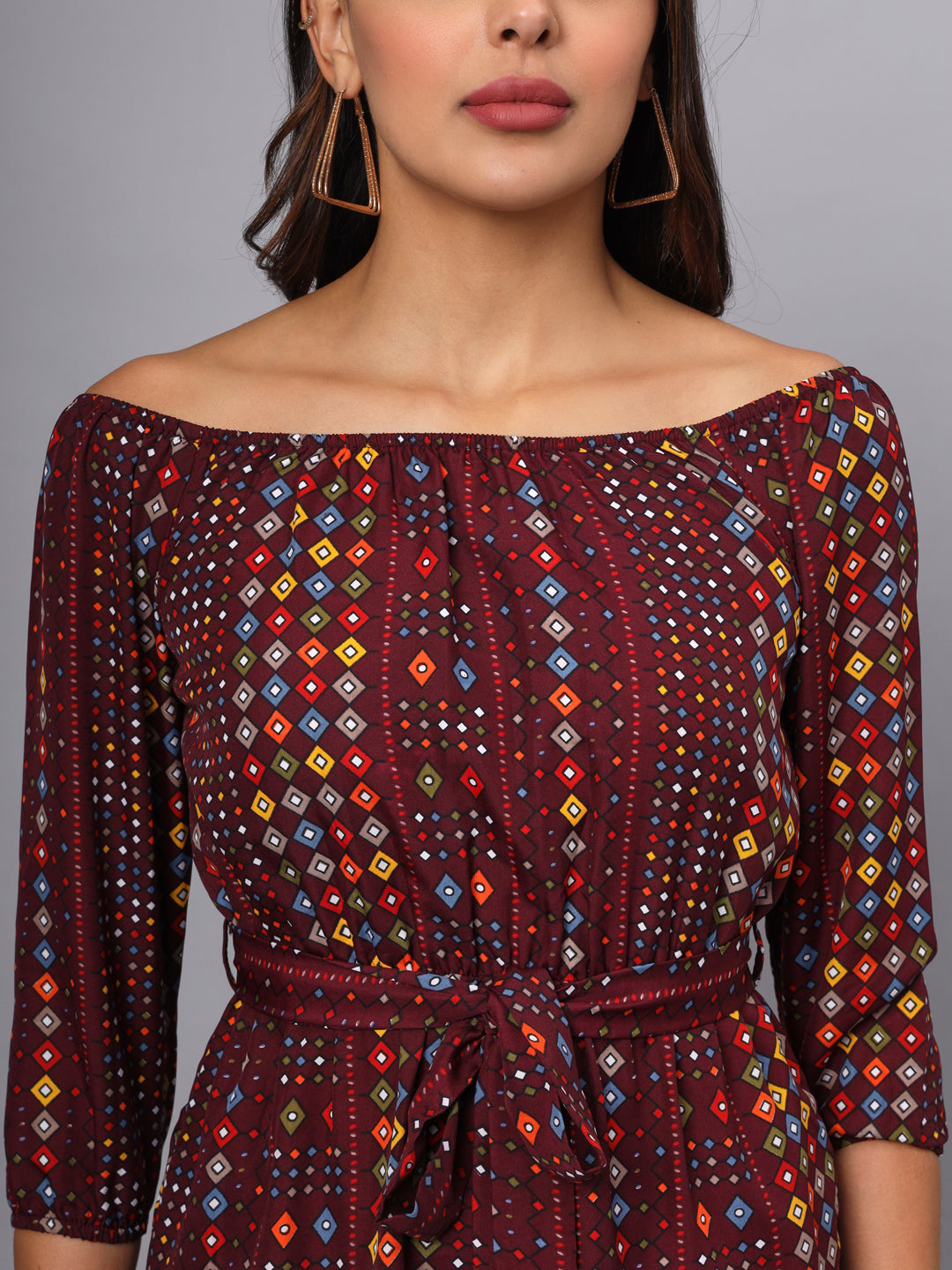 Printed Off-Shoulder A-Line Midi Dress