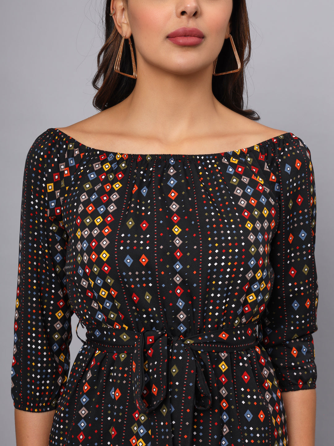 Printed Off-Shoulder A-Line Midi Dress
