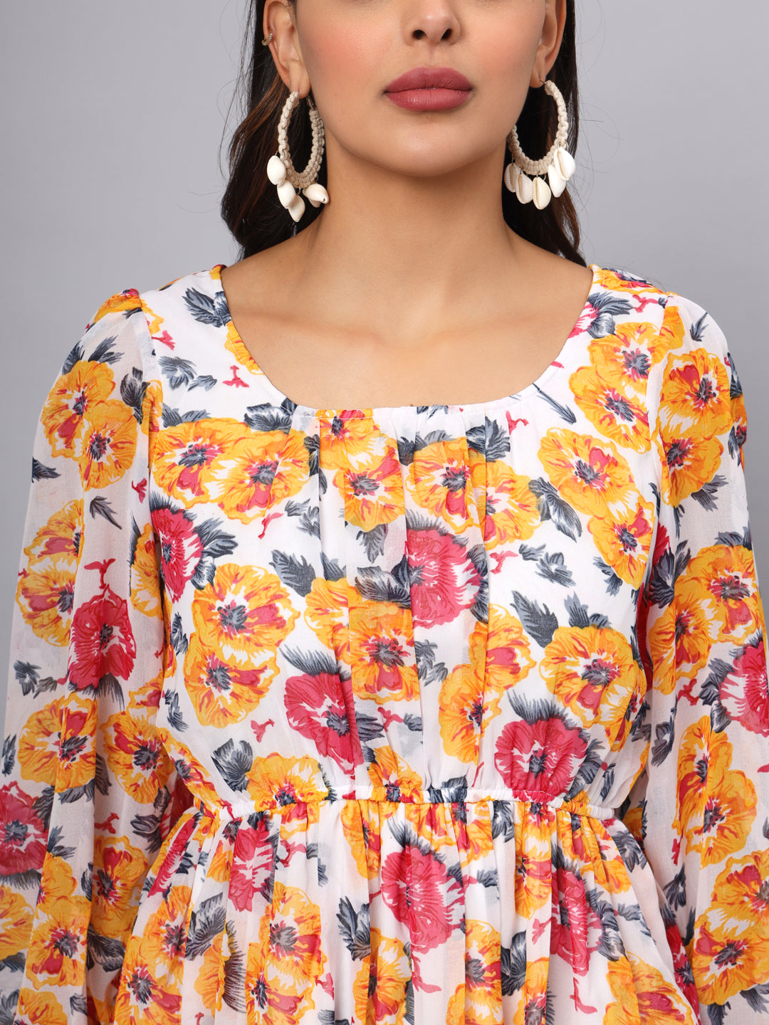 Printed Puff Sleeve Fit & Flare Dress