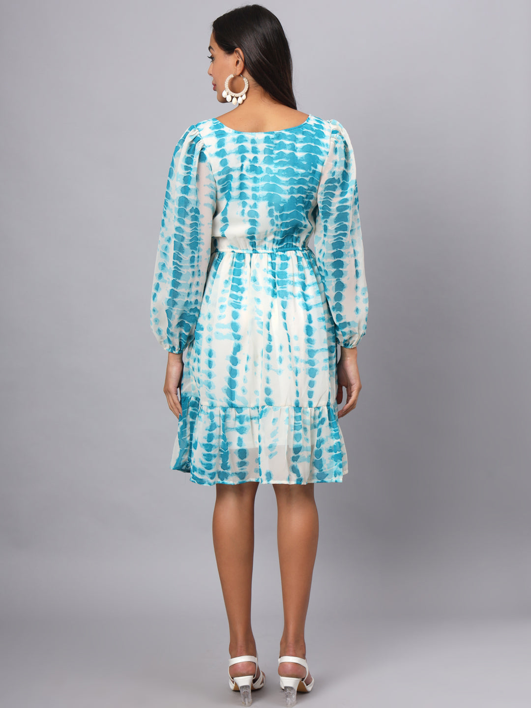Printed Puff Sleeve Fit & Flare Dress
