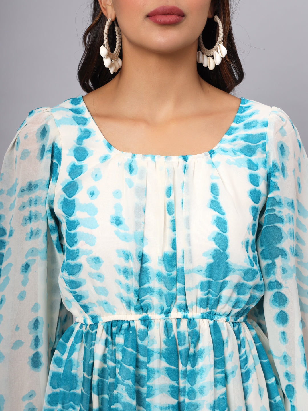 Printed Puff Sleeve Fit & Flare Dress