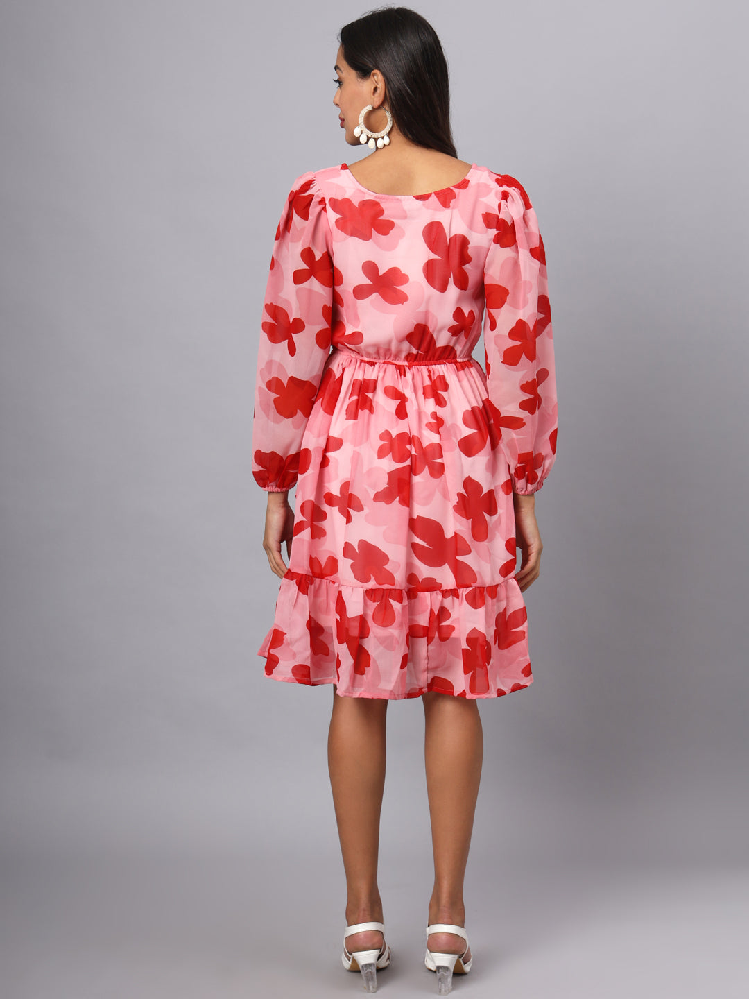 Printed Puff Sleeve Fit & Flare Dress