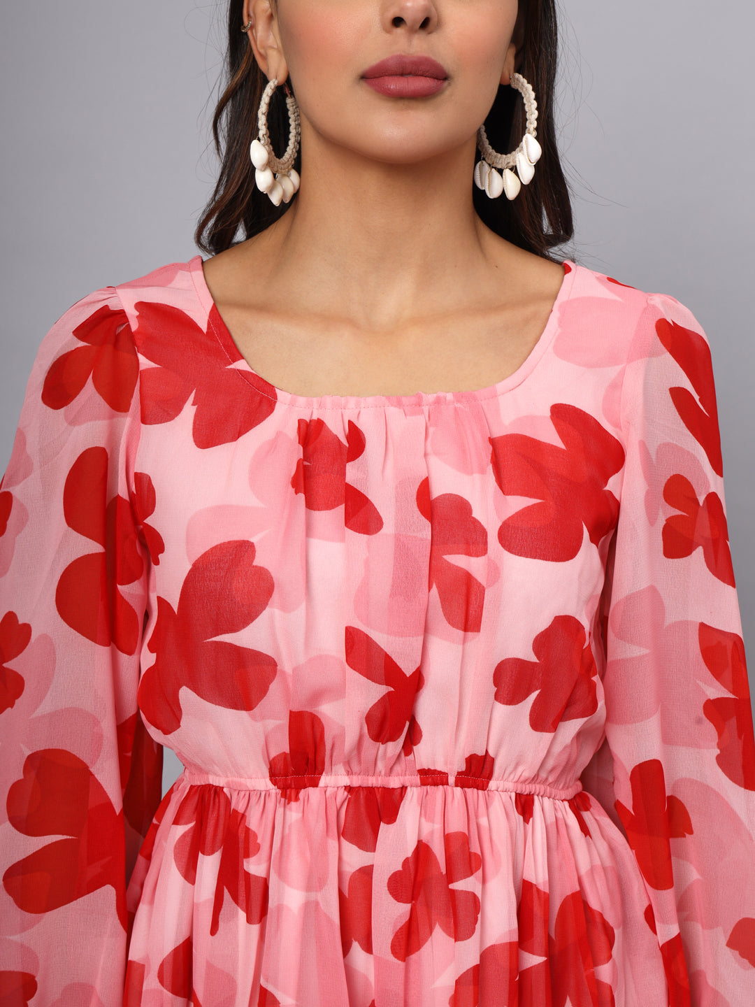 Printed Puff Sleeve Fit & Flare Dress