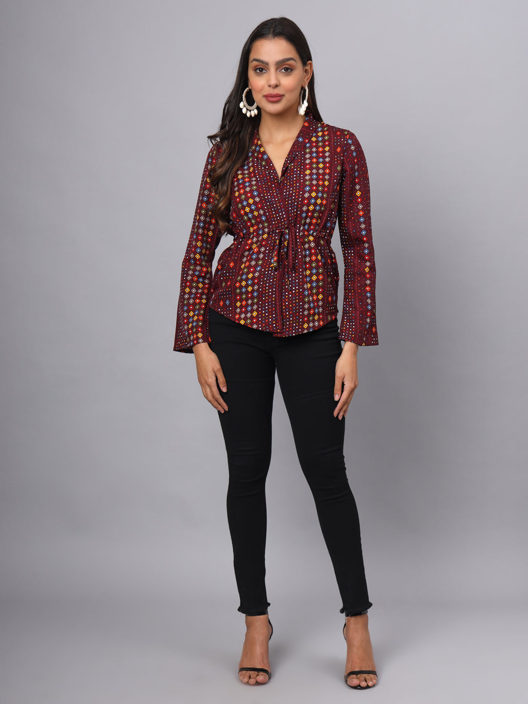 Printed Shirt Style Top