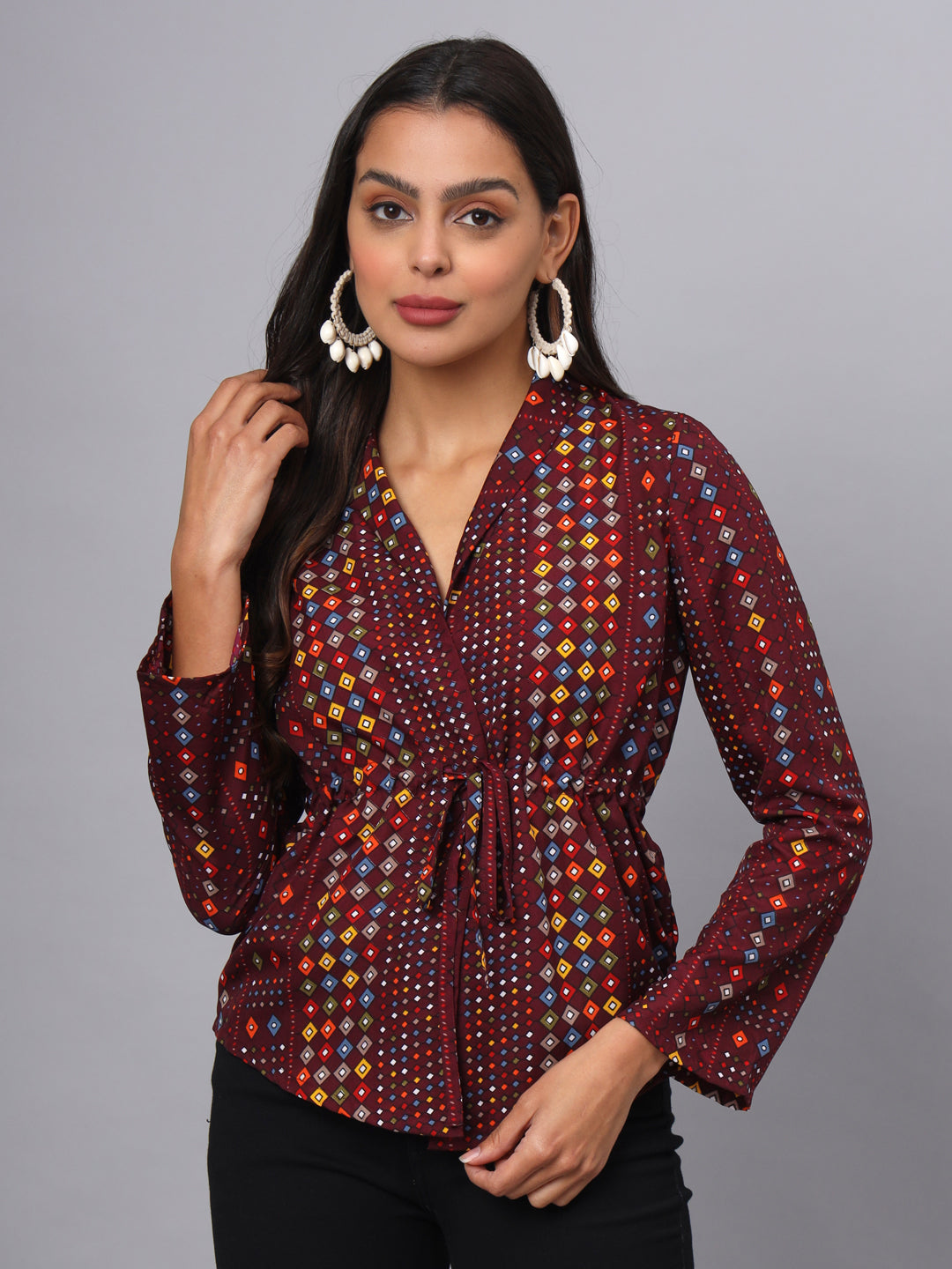 Printed Shirt Style Top