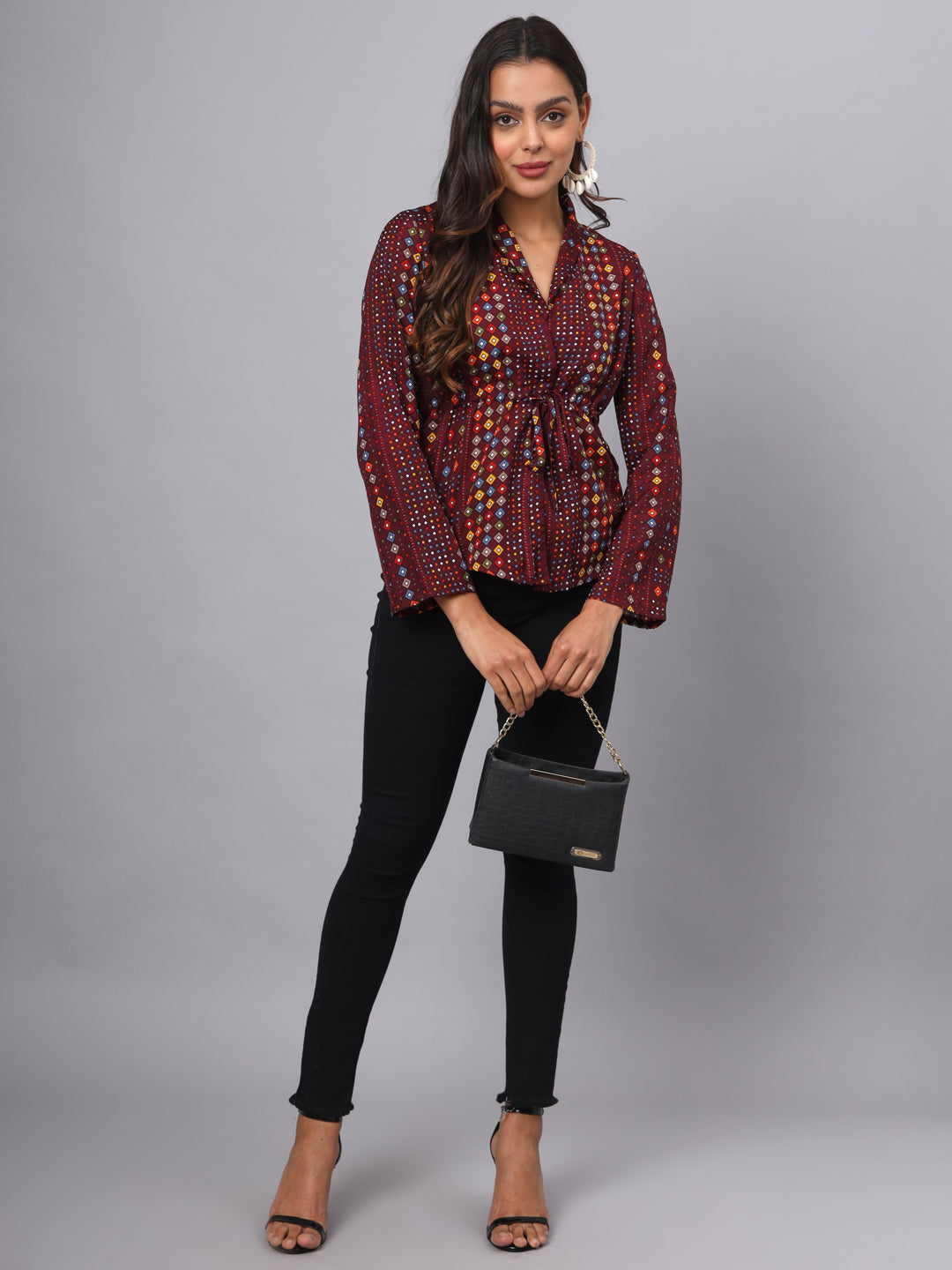 Printed Shirt Style Top