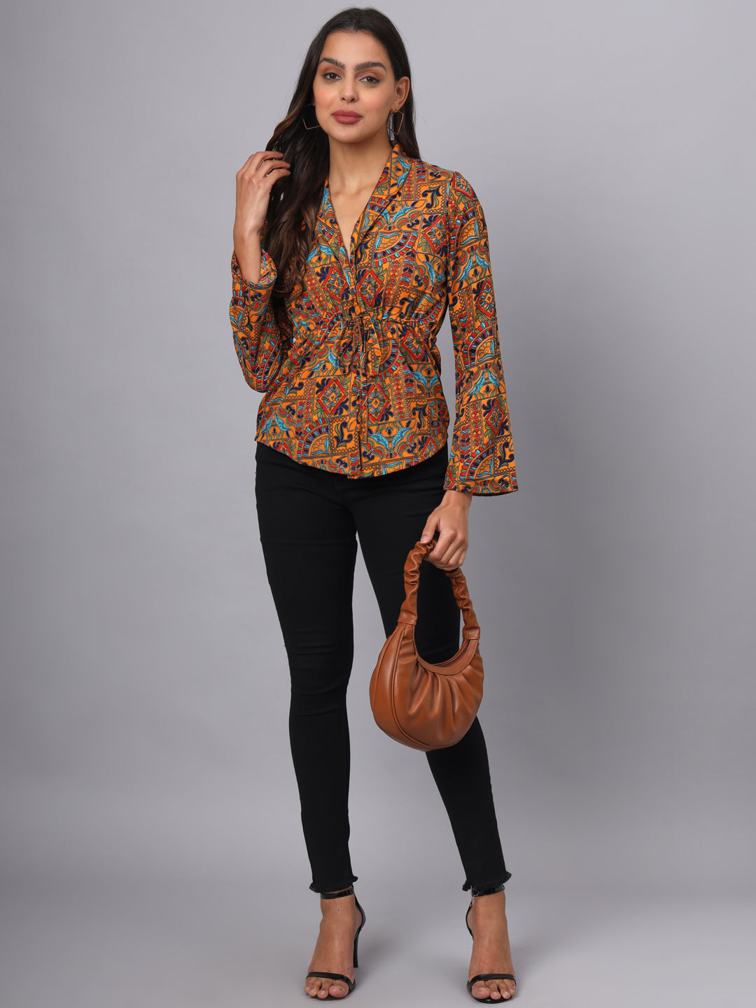 Printed Shirt Style Top