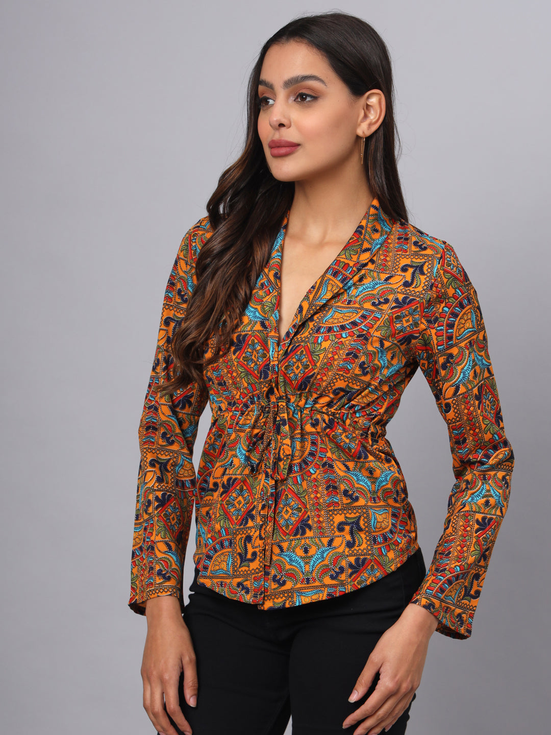 Printed Shirt Style Top