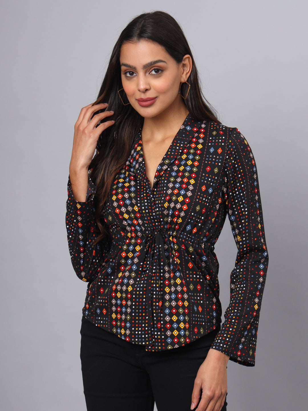 Printed Shirt Style Top