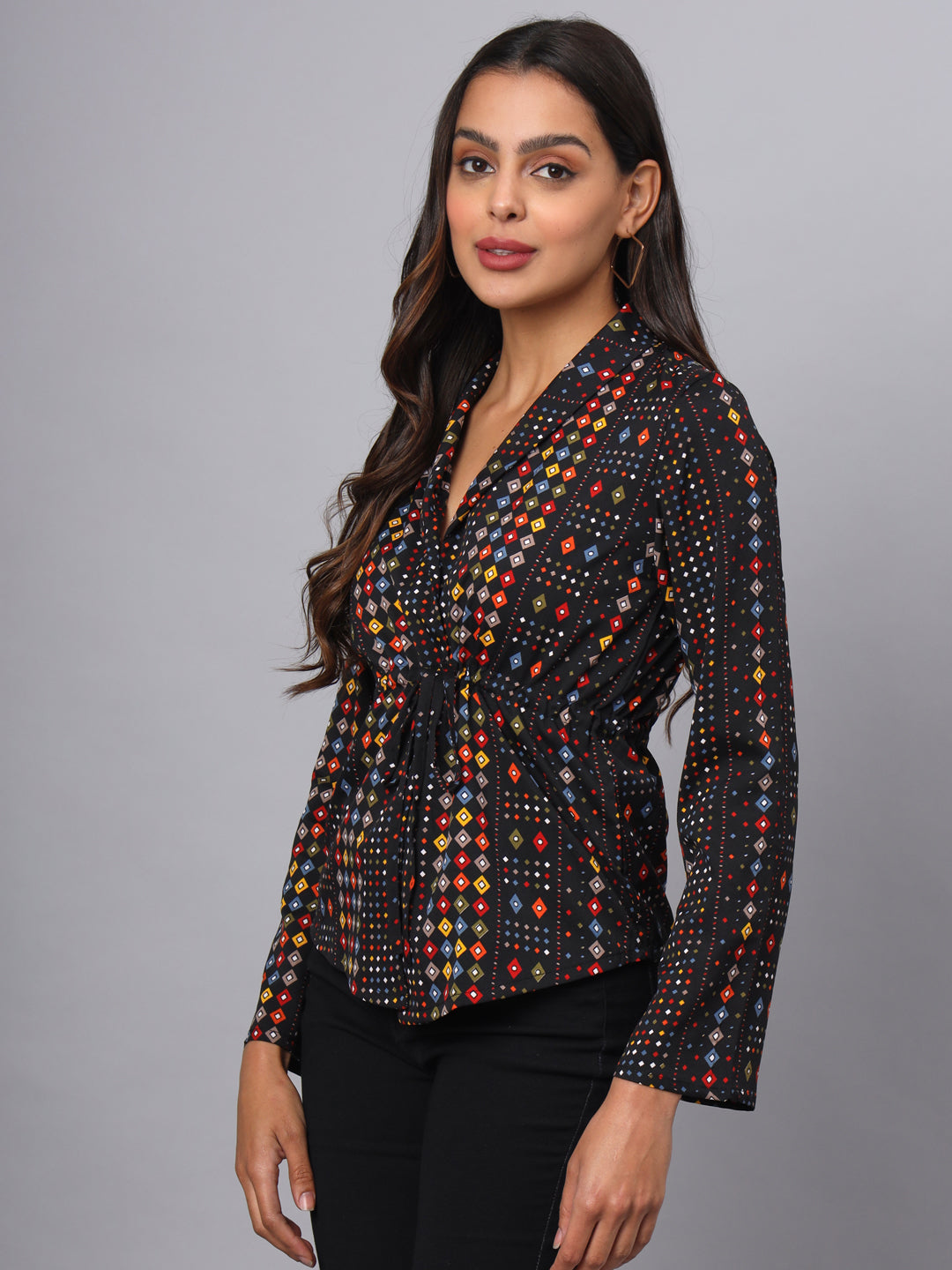 Printed Shirt Style Top