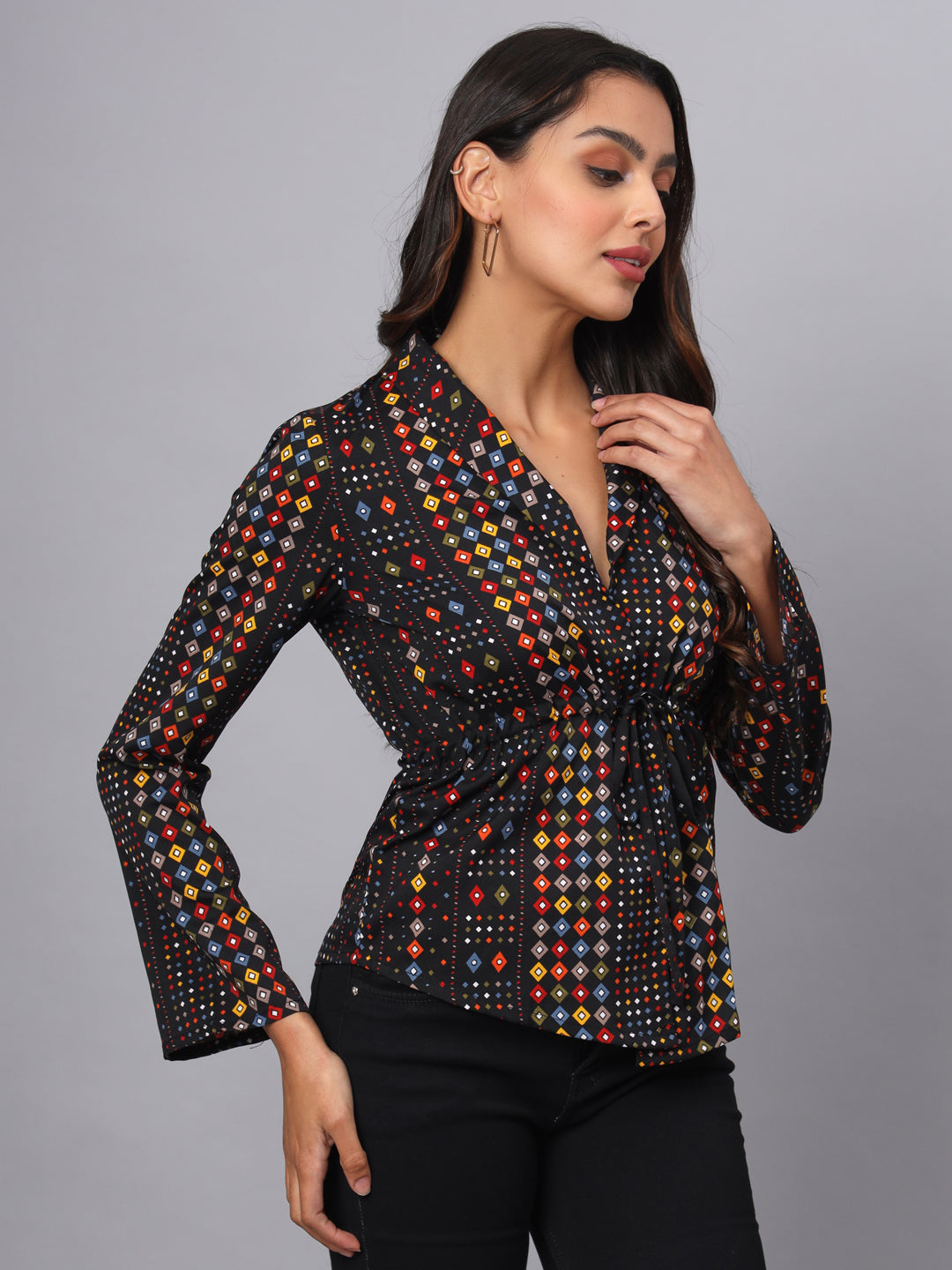 Printed Shirt Style Top