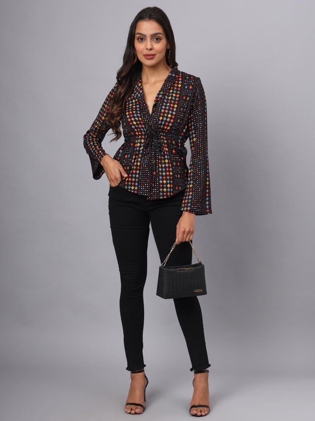 Printed Shirt Style Top