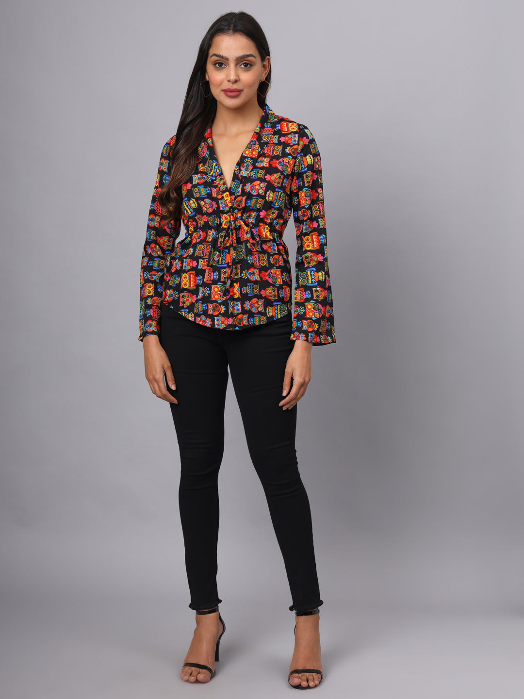 Printed Shirt Style Top