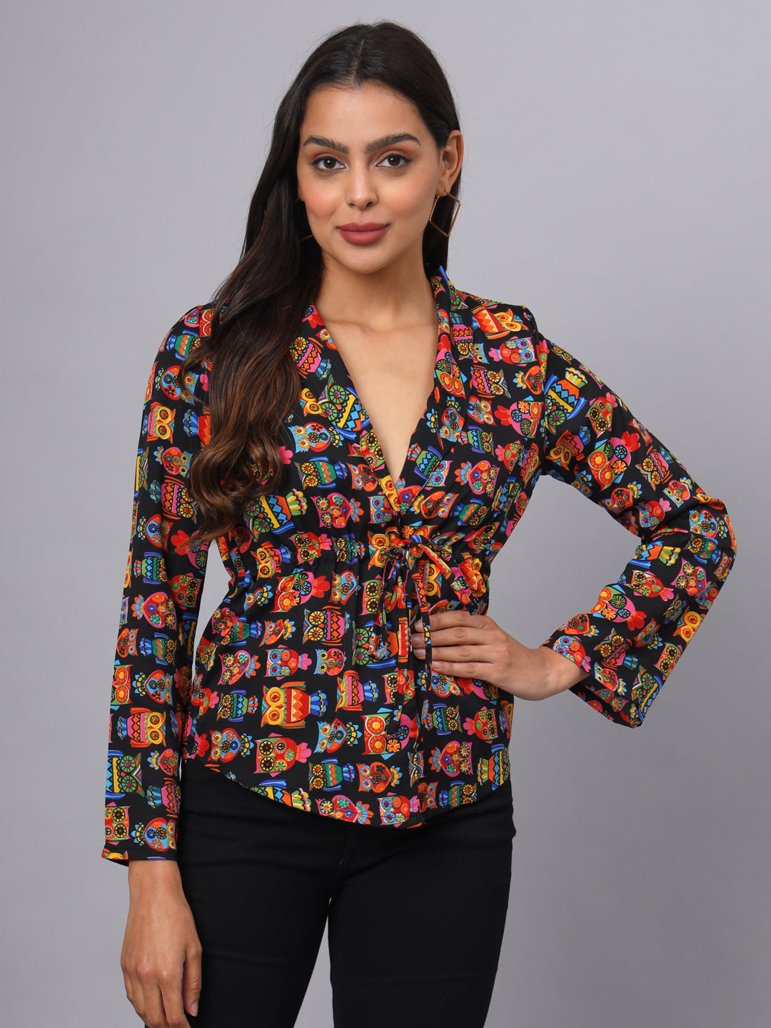 Printed Shirt Style Top
