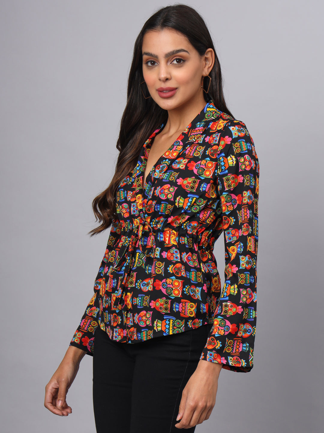 Printed Shirt Style Top