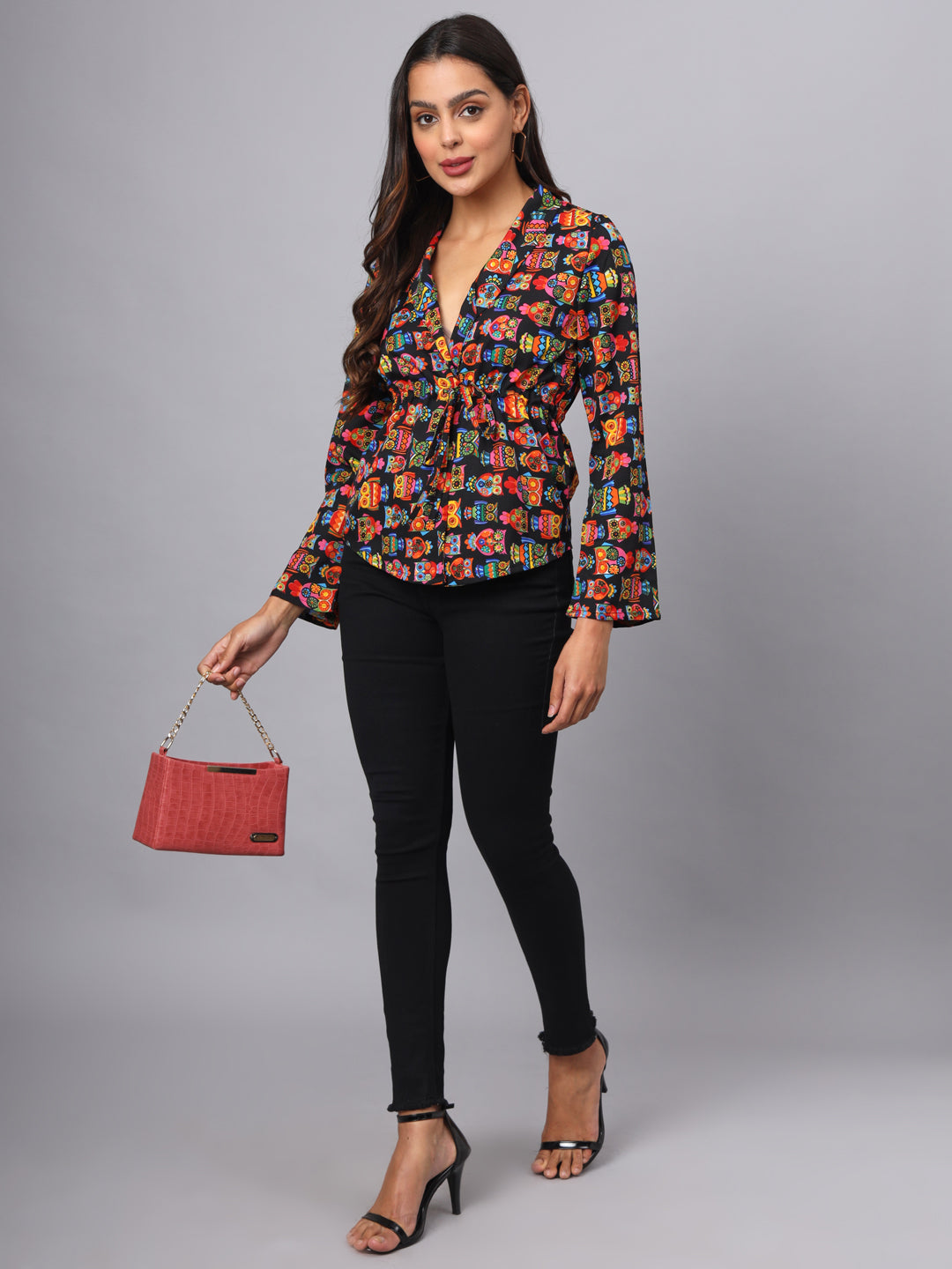 Printed Shirt Style Top