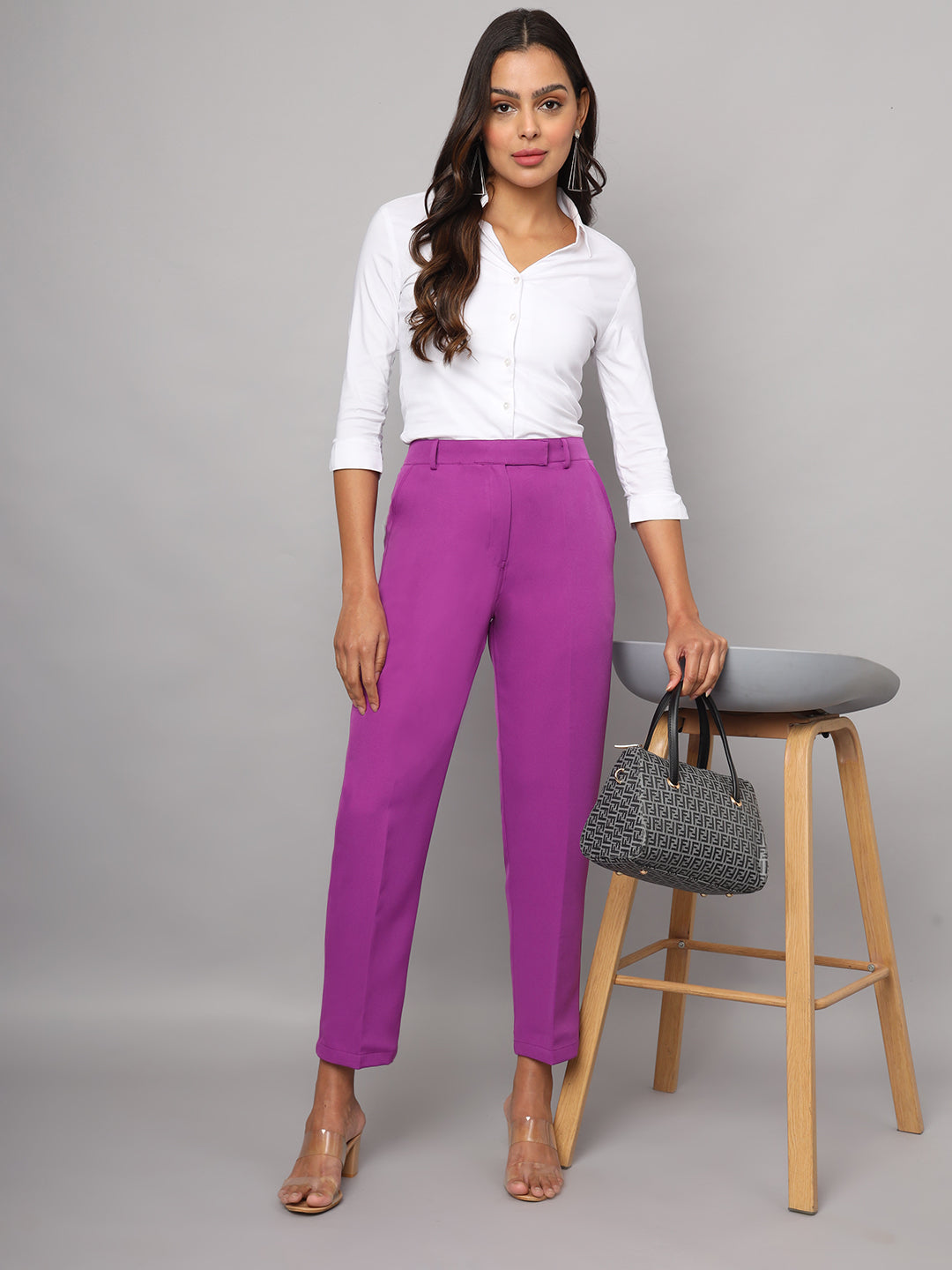 Women Mid-Rise Relaxed Straight Leg Cropped Trousers