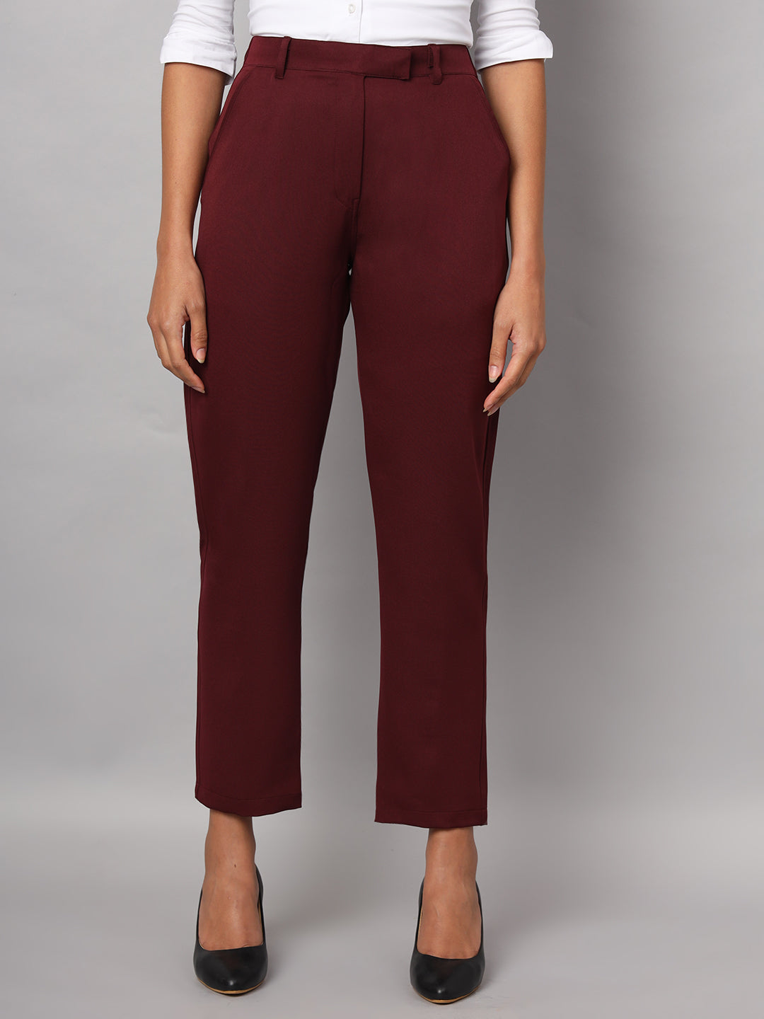 Women Mid-Rise Relaxed Straight Leg Cropped Trousers