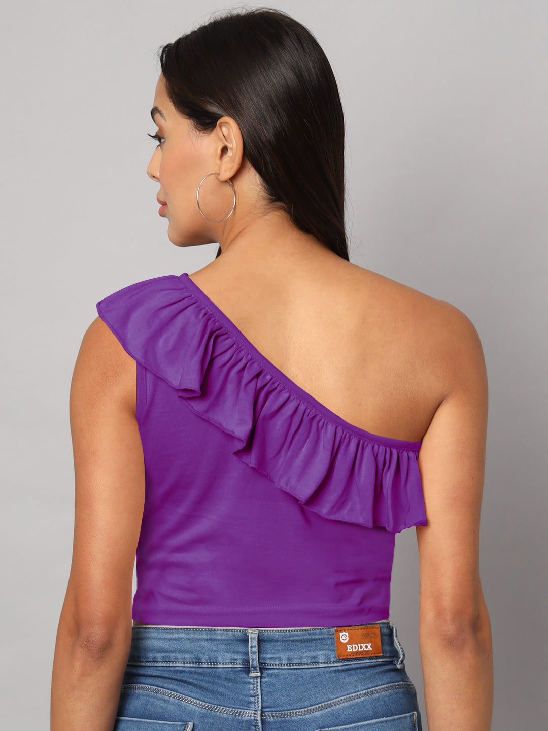 One Shoulder Ruffled Pure Cotton Crop Top