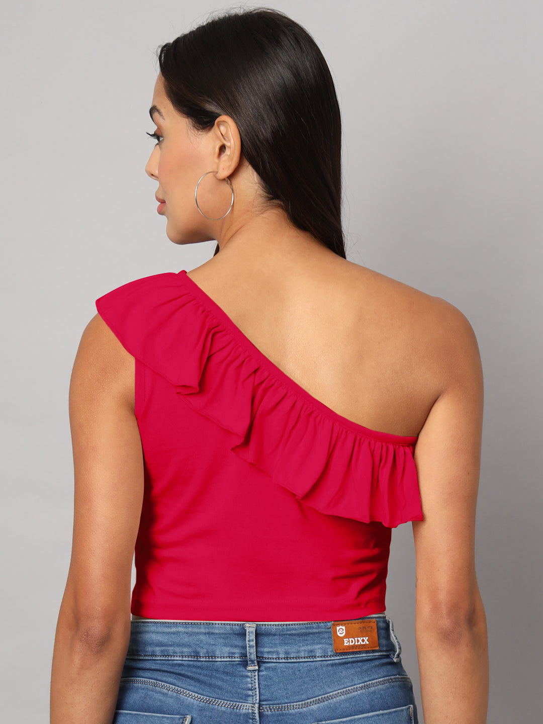 One Shoulder Ruffled Pure Cotton Crop Top
