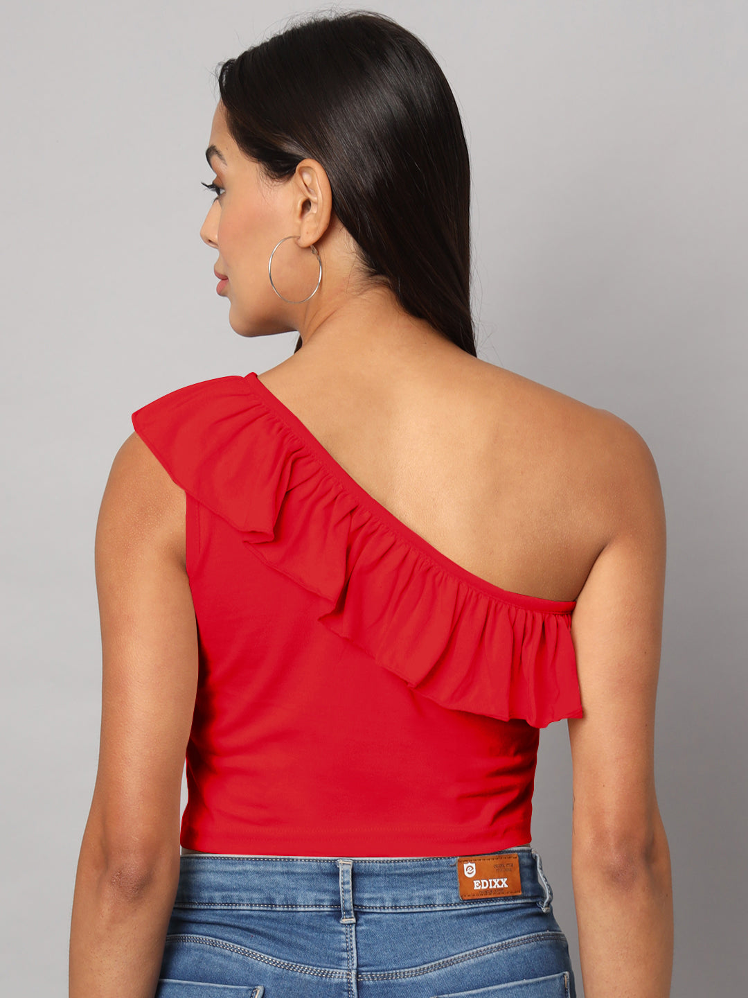 One Shoulder Ruffled Pure Cotton Crop Top