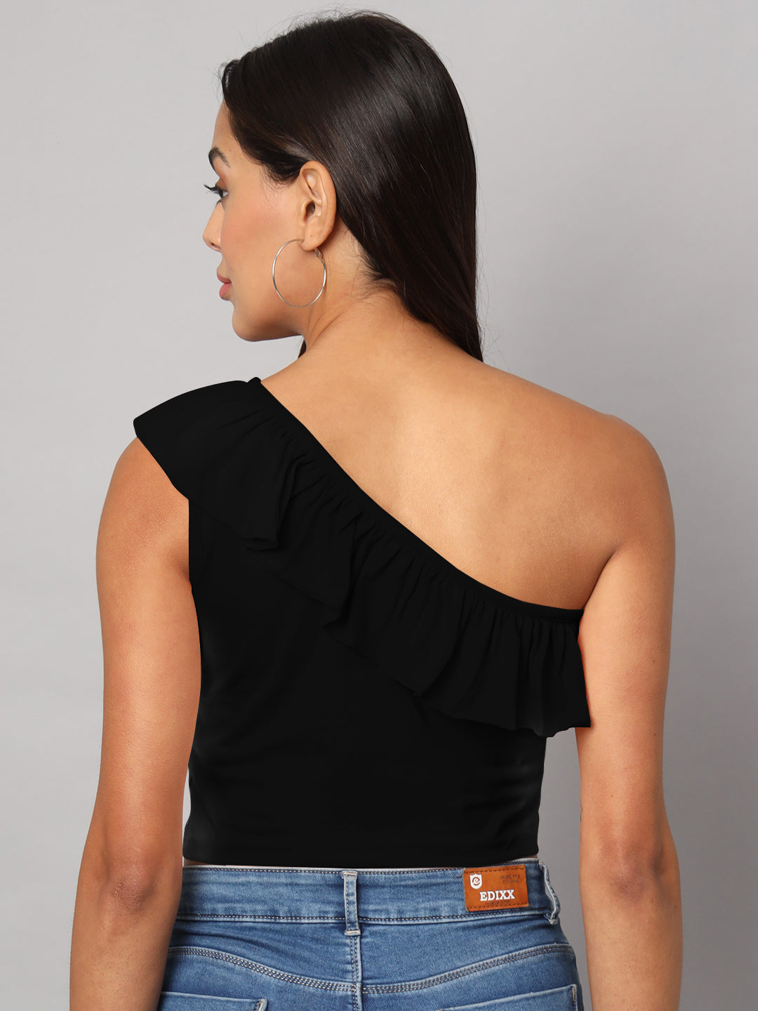 One Shoulder Ruffled Pure Cotton Crop Top