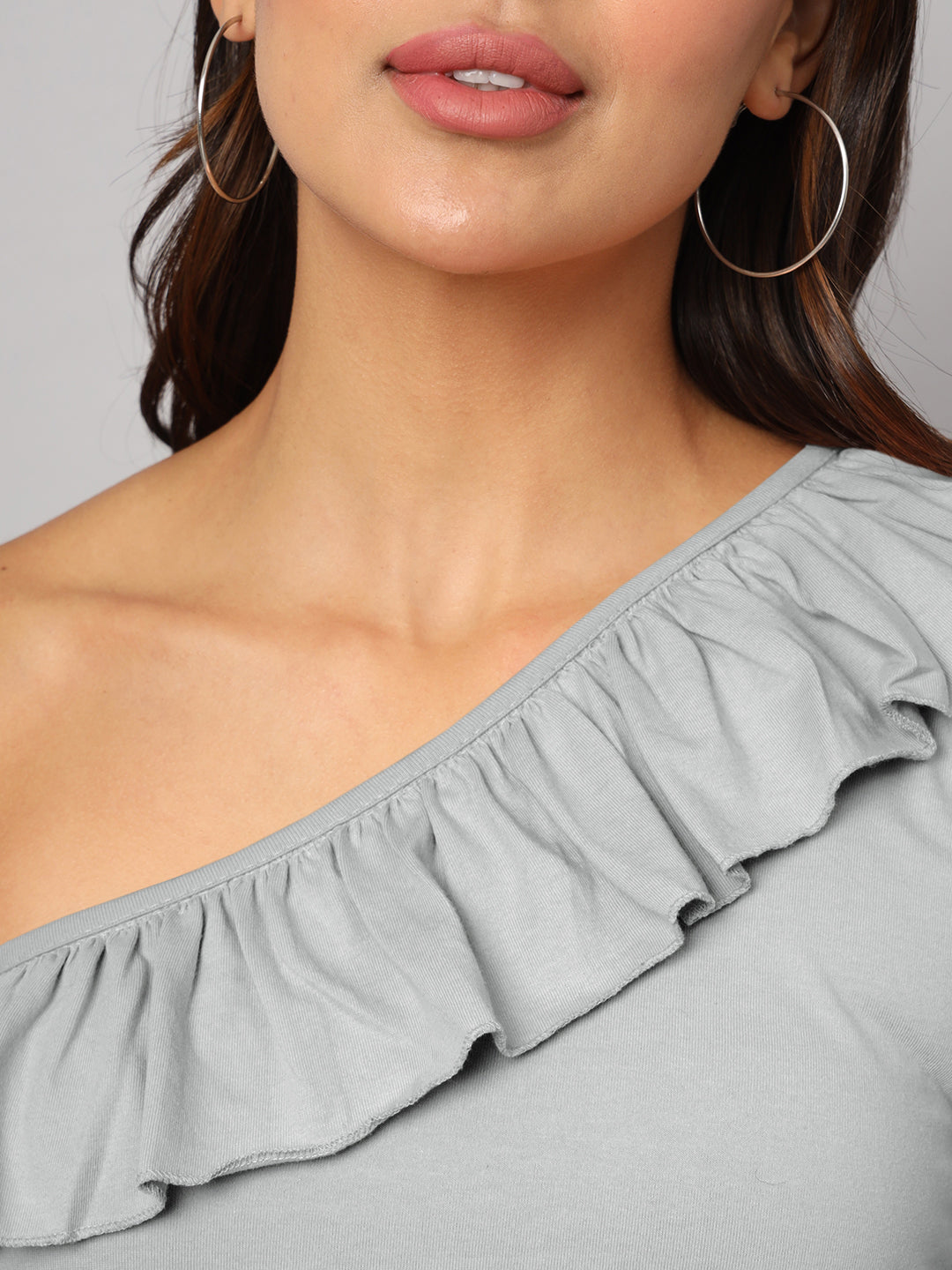 One Shoulder Ruffled Pure Cotton Crop Top