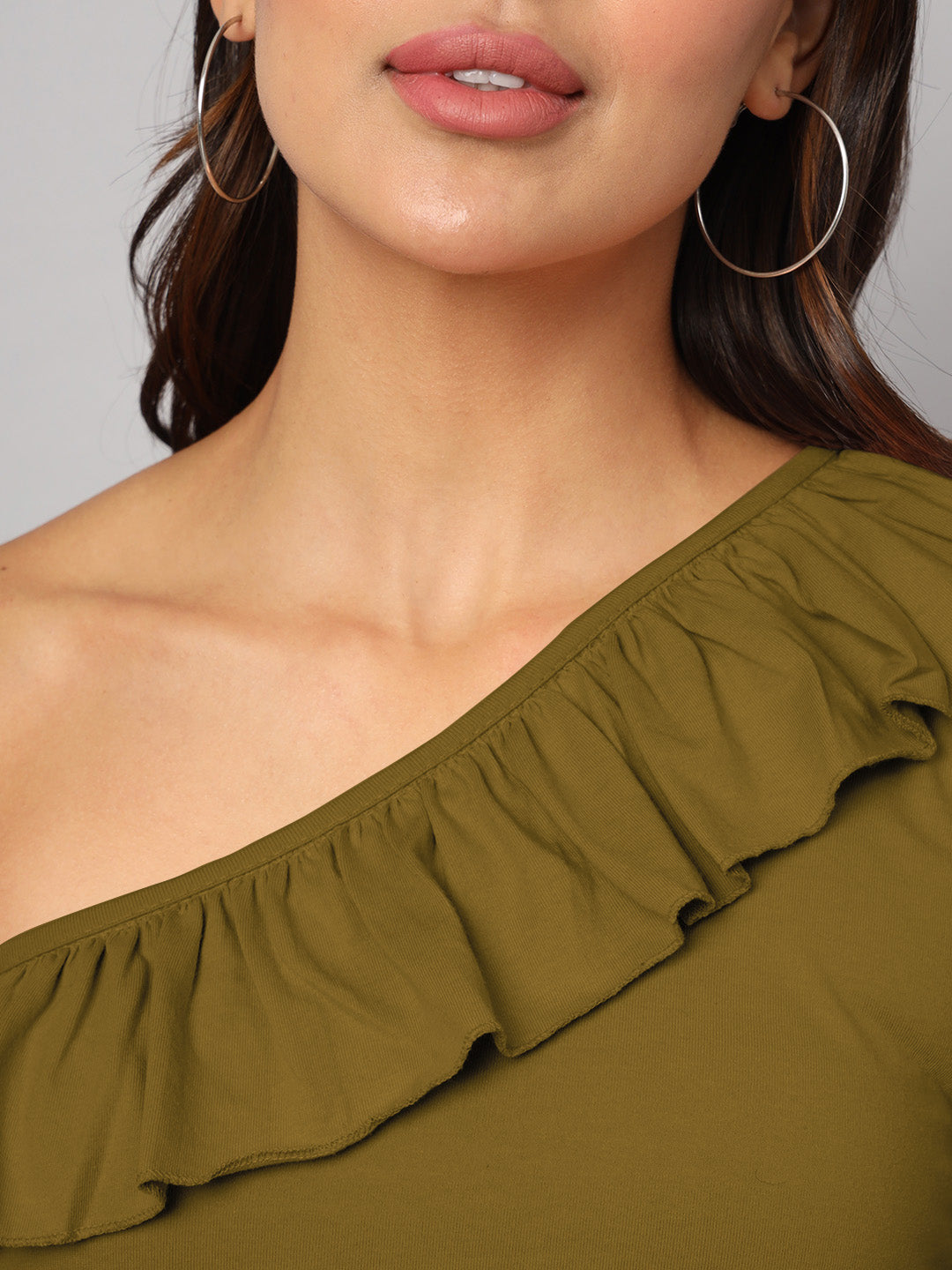 One Shoulder Ruffled Pure Cotton Crop Top
