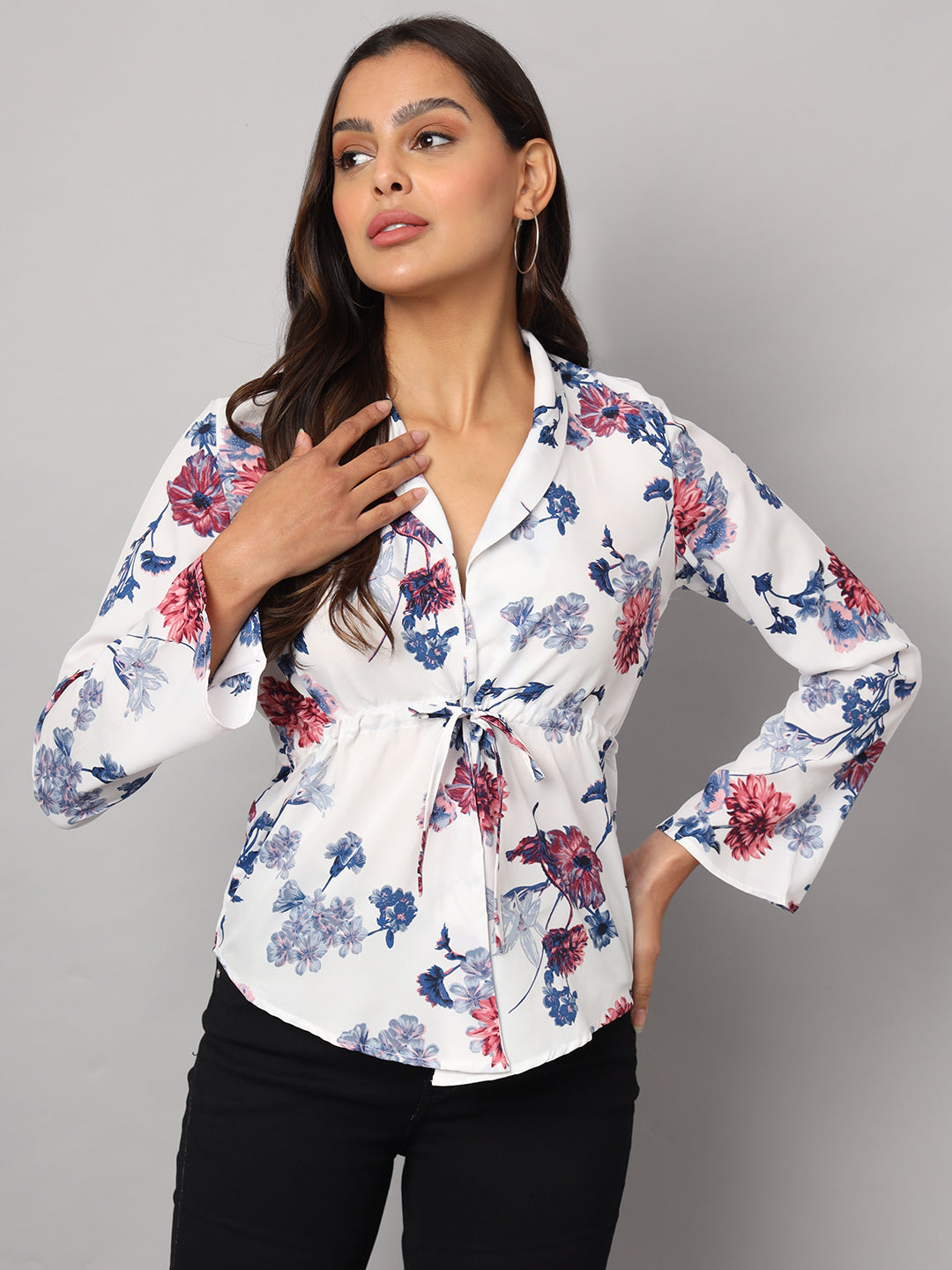 Printed Shirt Style Top