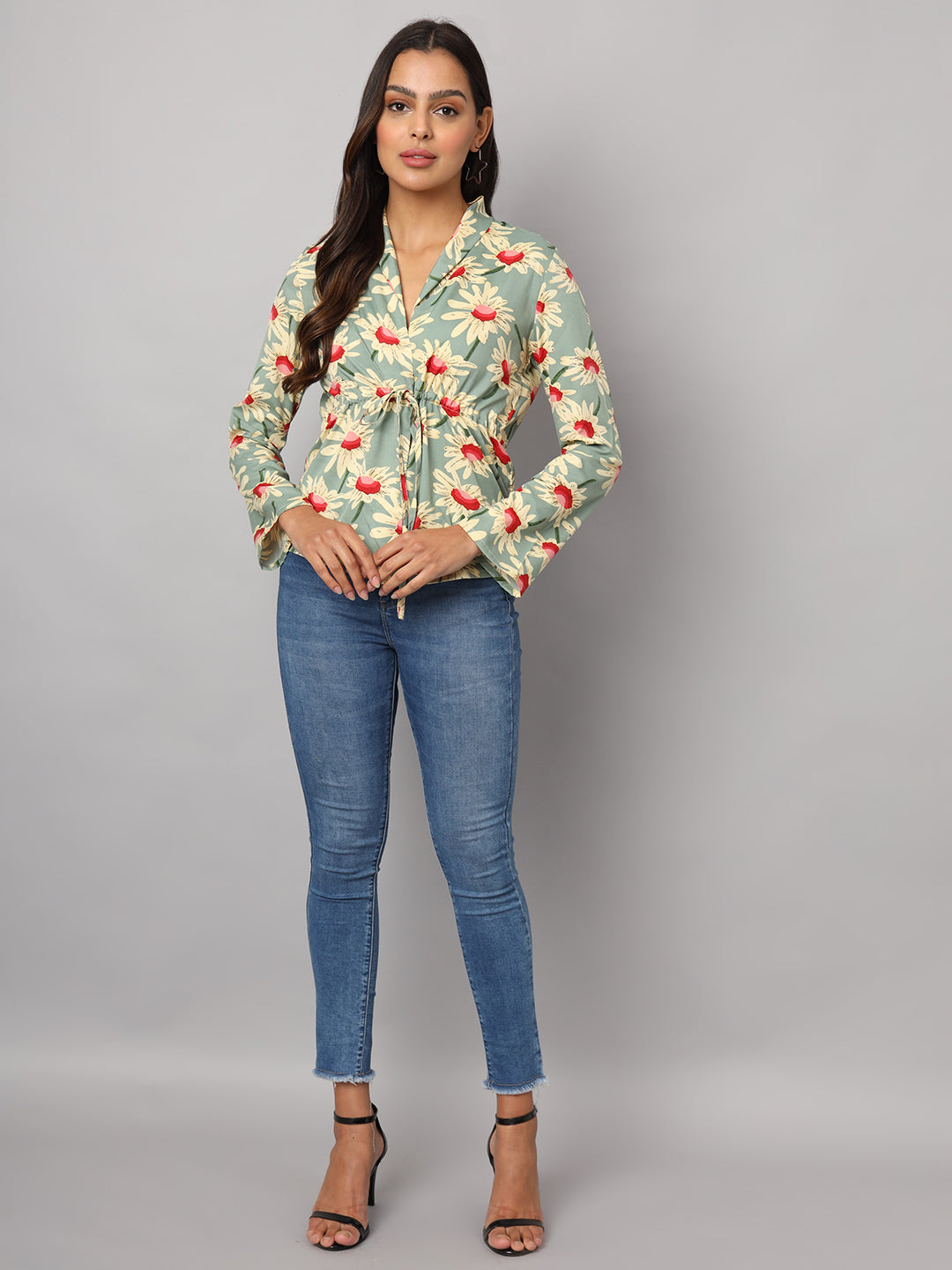 Printed Shirt Style Top