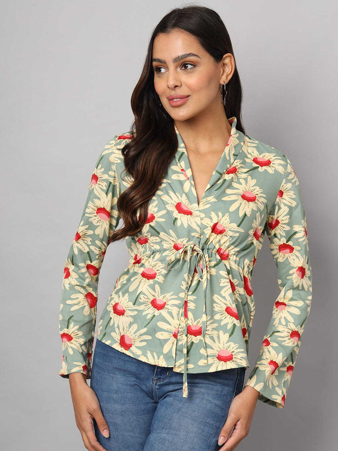 Printed Shirt Style Top