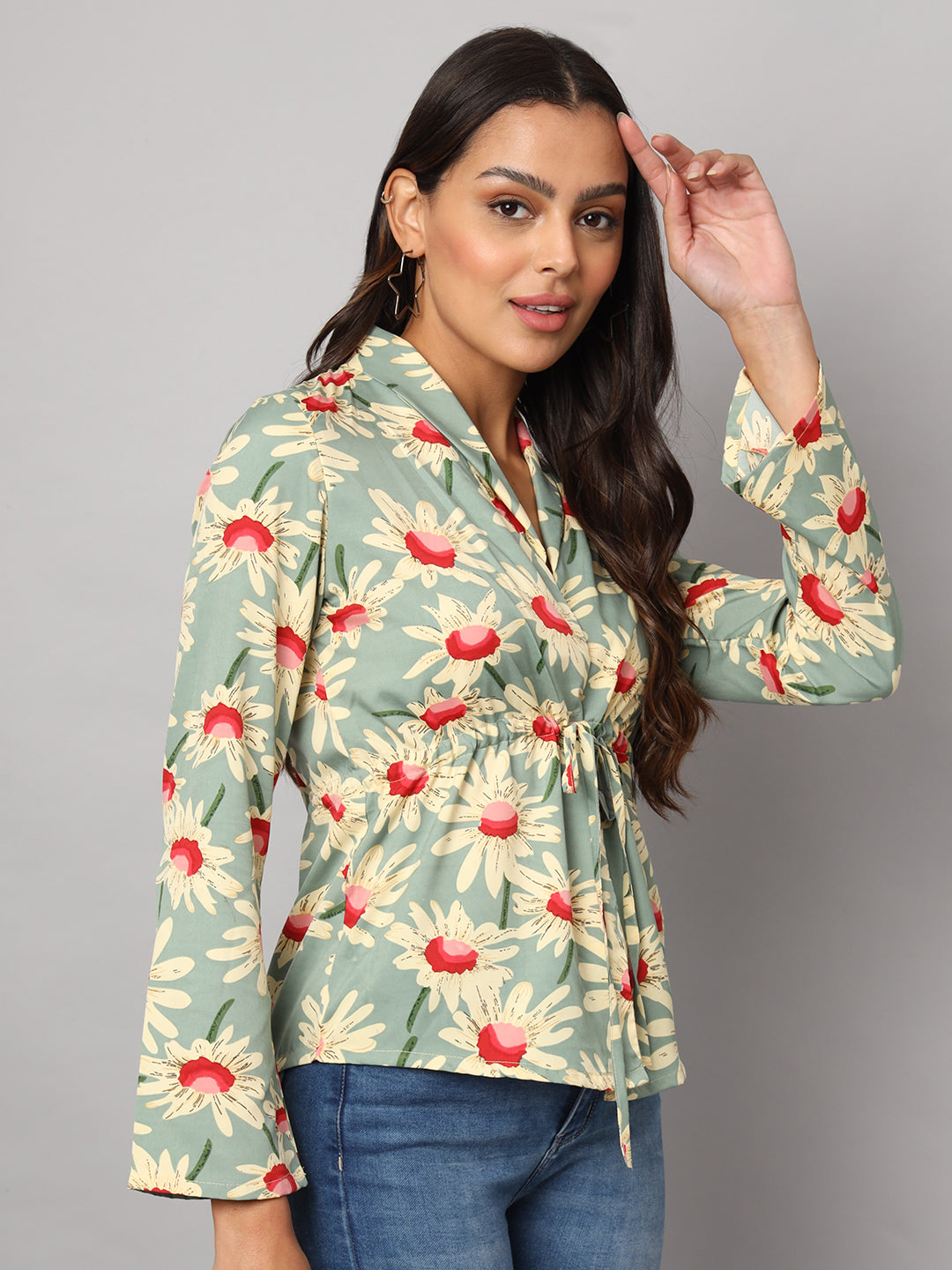 Printed Shirt Style Top