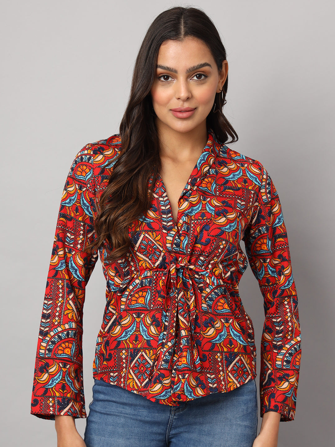 Printed Shirt Style Top