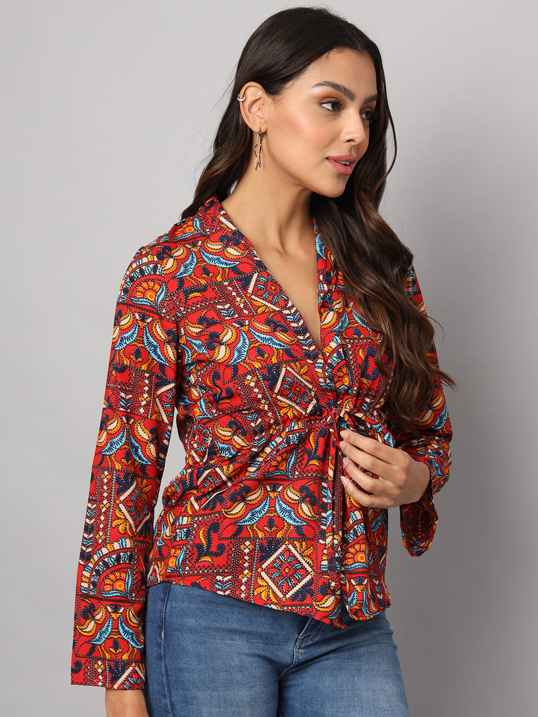 Printed Shirt Style Top