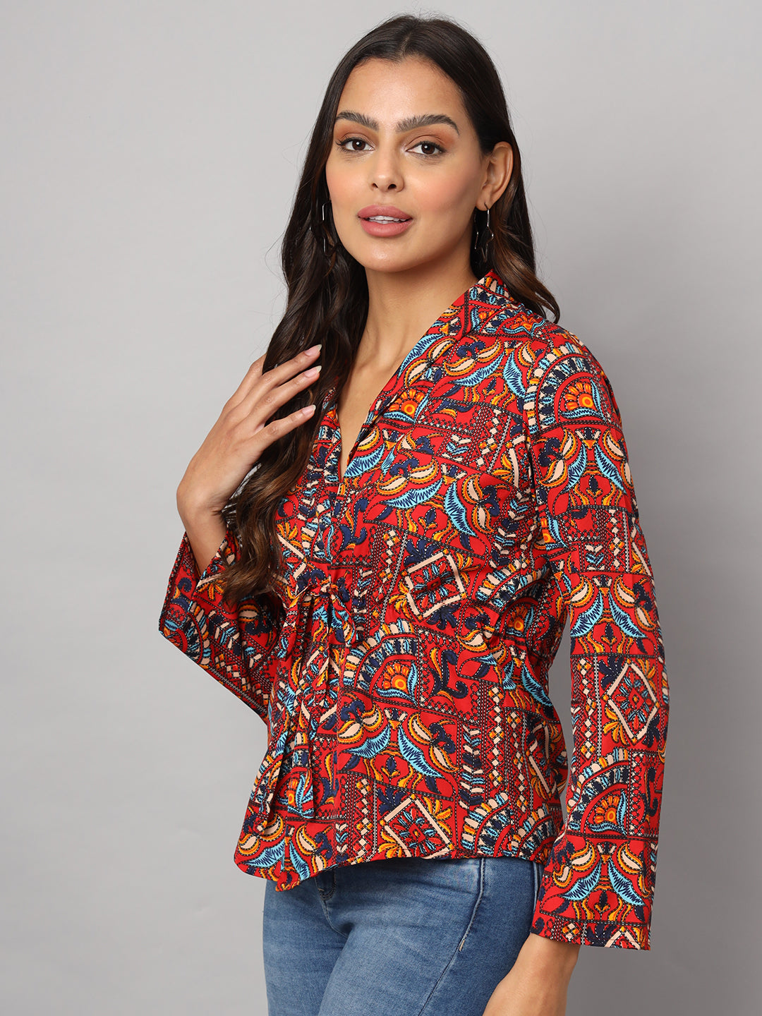 Printed Shirt Style Top