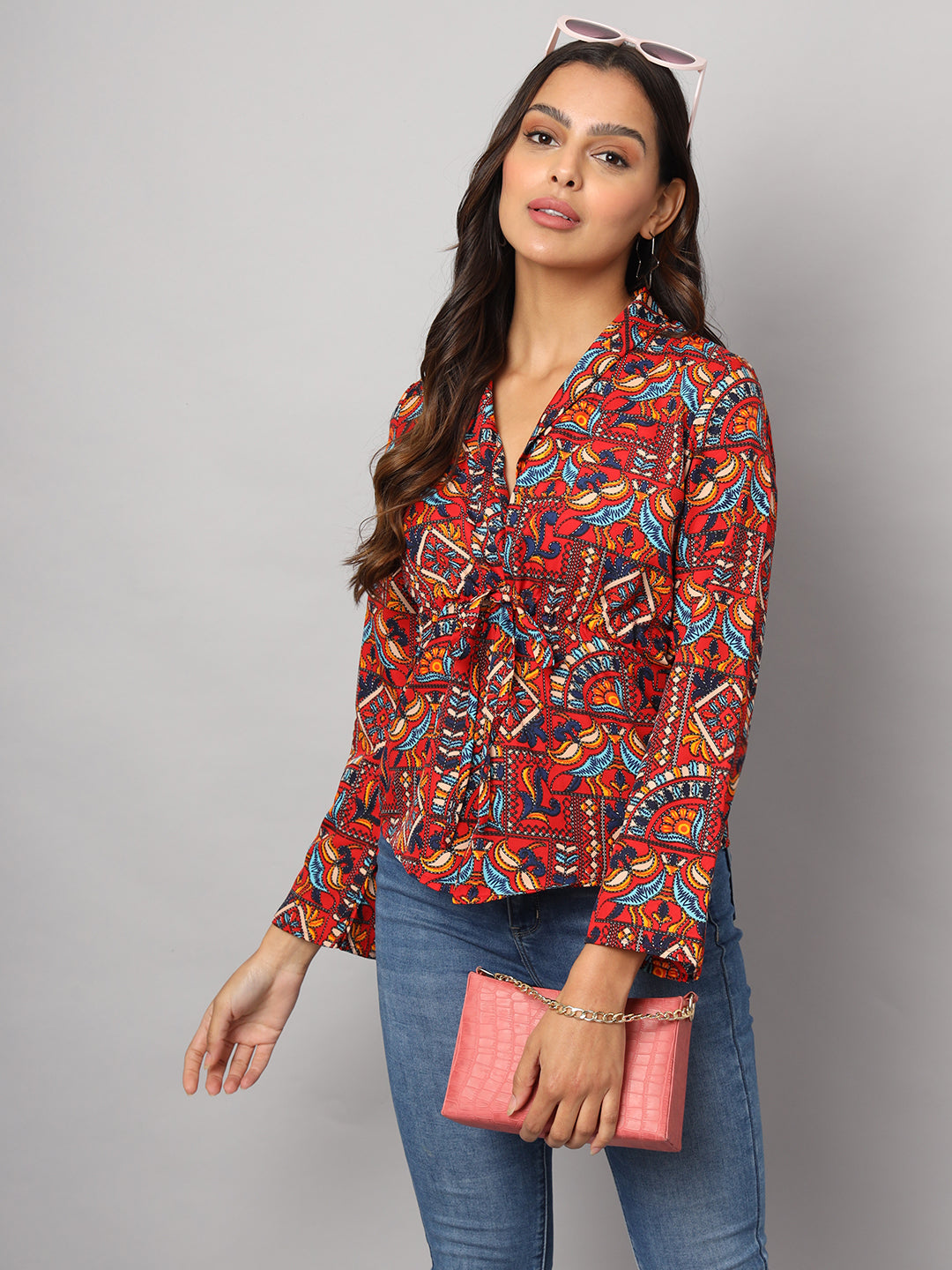 Printed Shirt Style Top