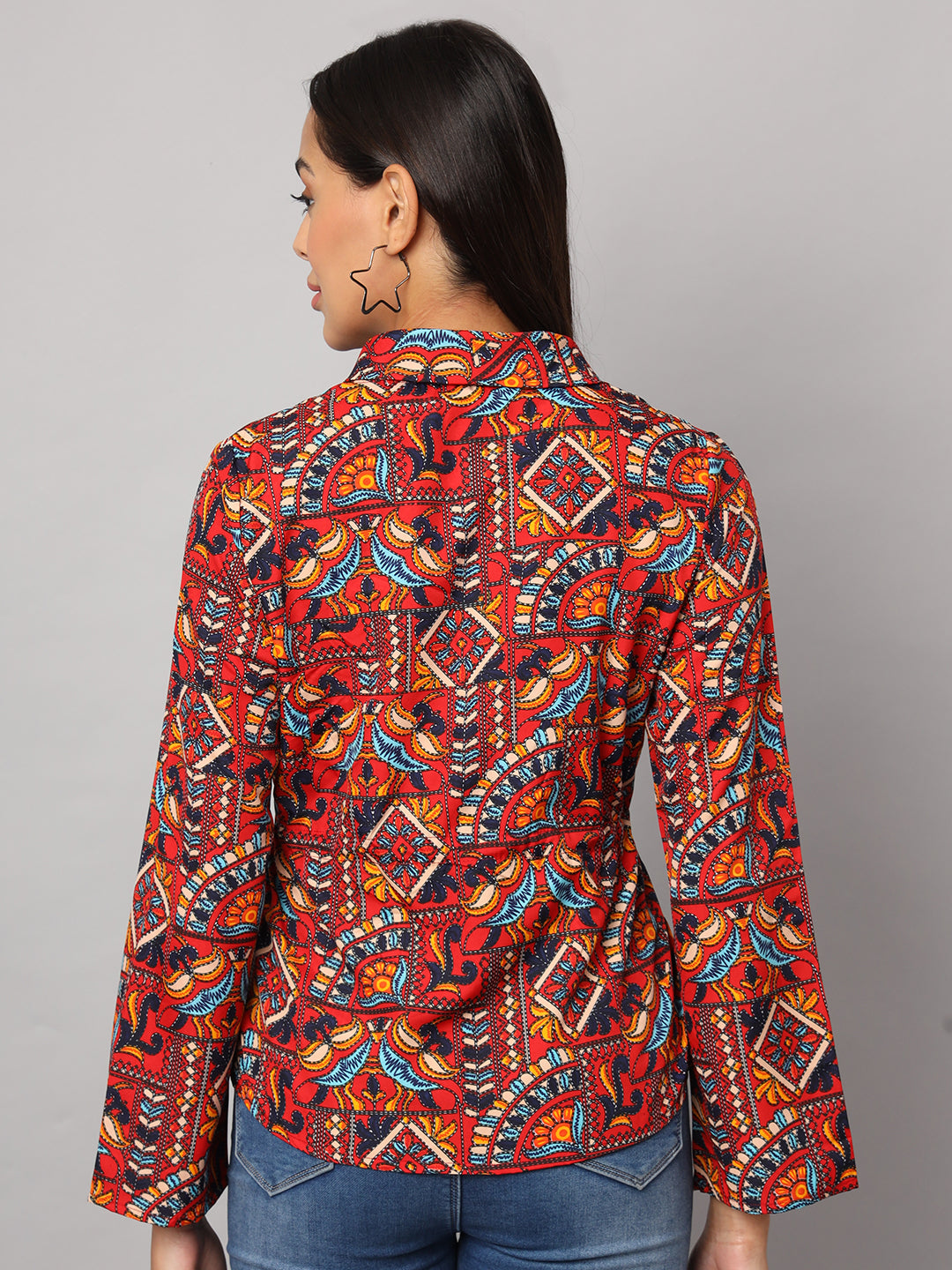 Printed Shirt Style Top