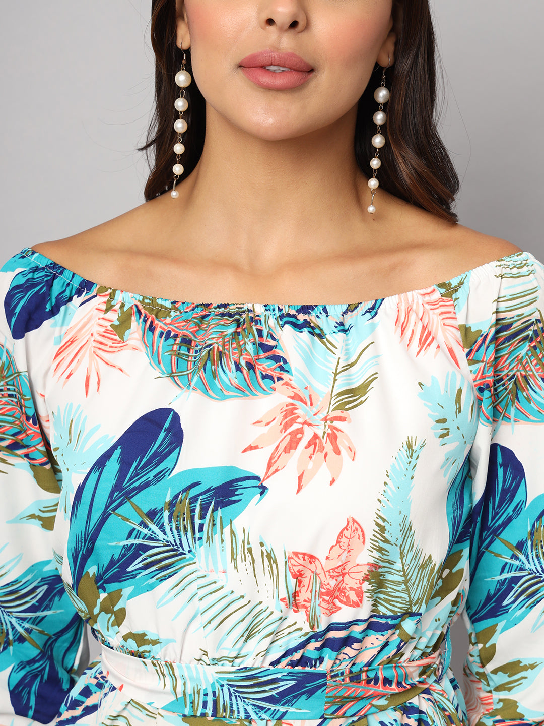 Printed Off-Shoulder A-Line Midi Dress