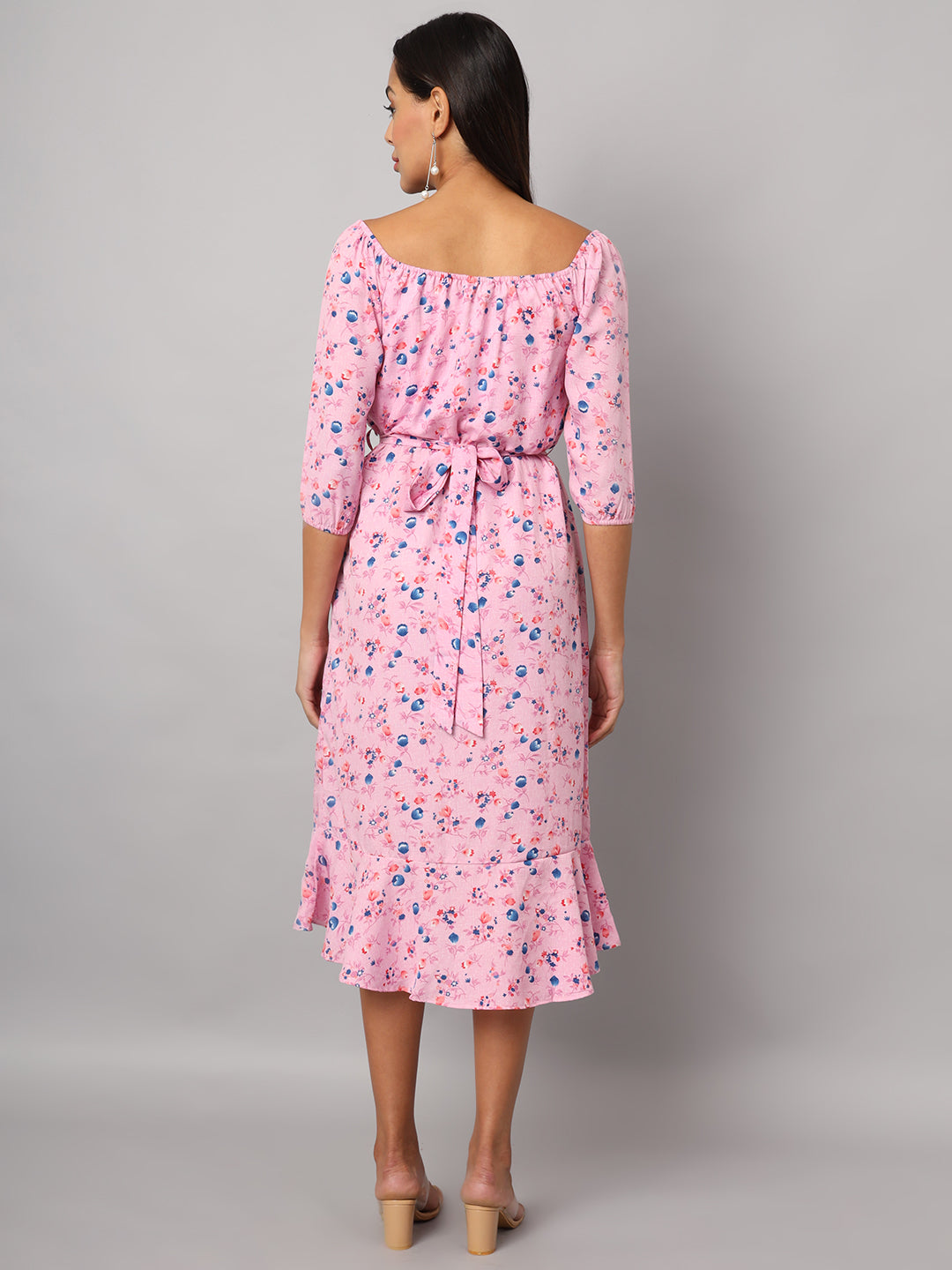 Printed Off-Shoulder A-Line Midi Dress