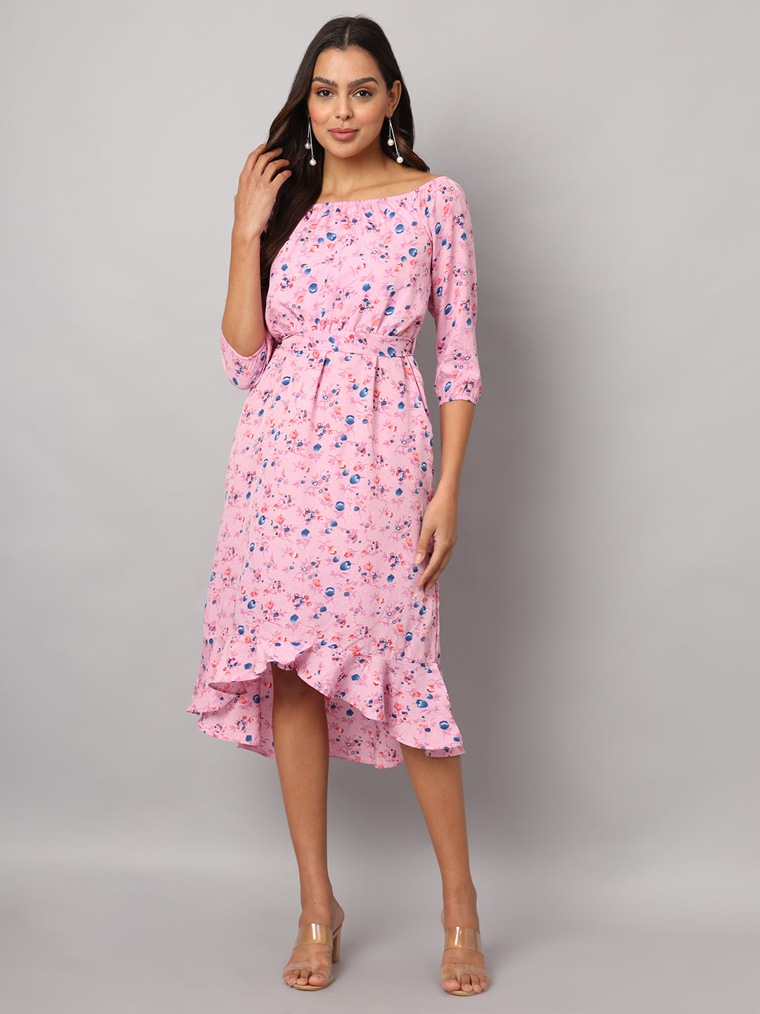 Printed Off-Shoulder A-Line Midi Dress