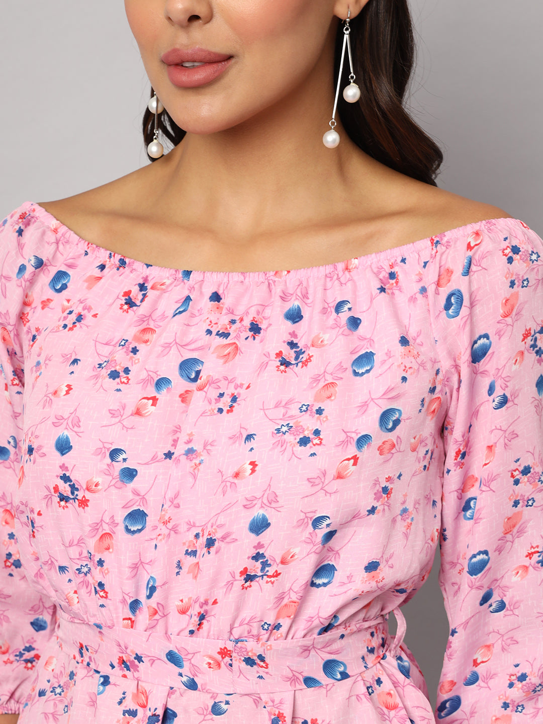 Printed Off-Shoulder A-Line Midi Dress
