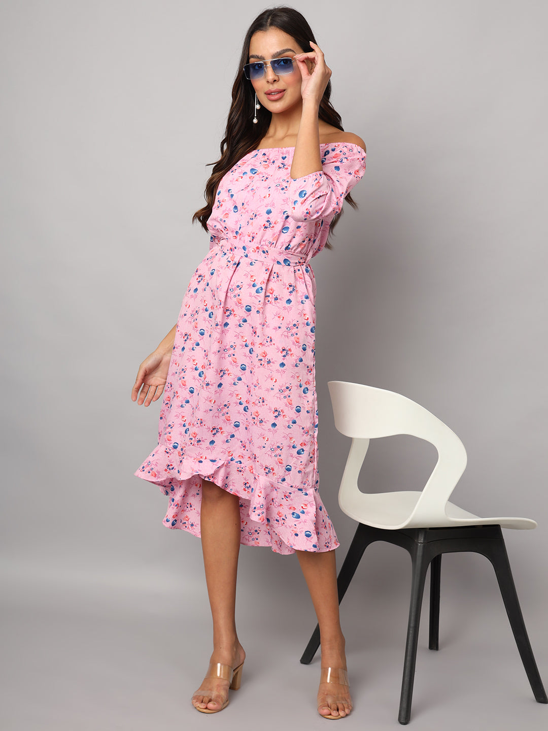 Printed Off-Shoulder A-Line Midi Dress