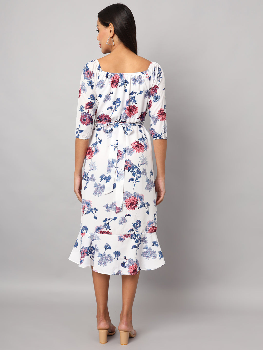 Printed Off-Shoulder A-Line Midi Dress