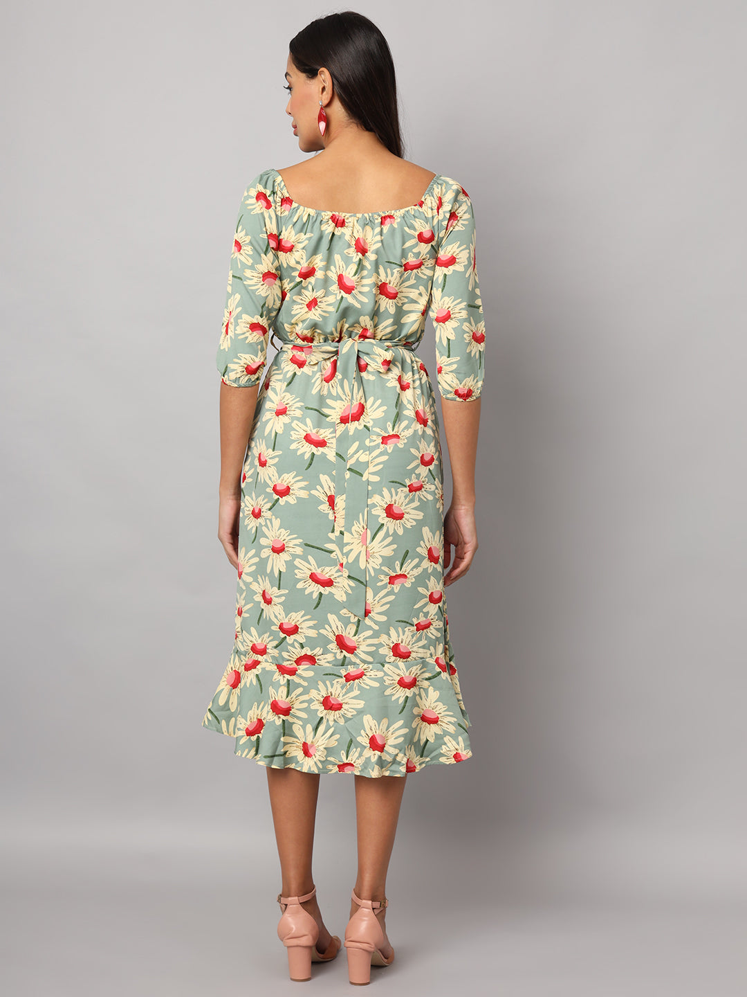 Printed Off-Shoulder A-Line Midi Dress