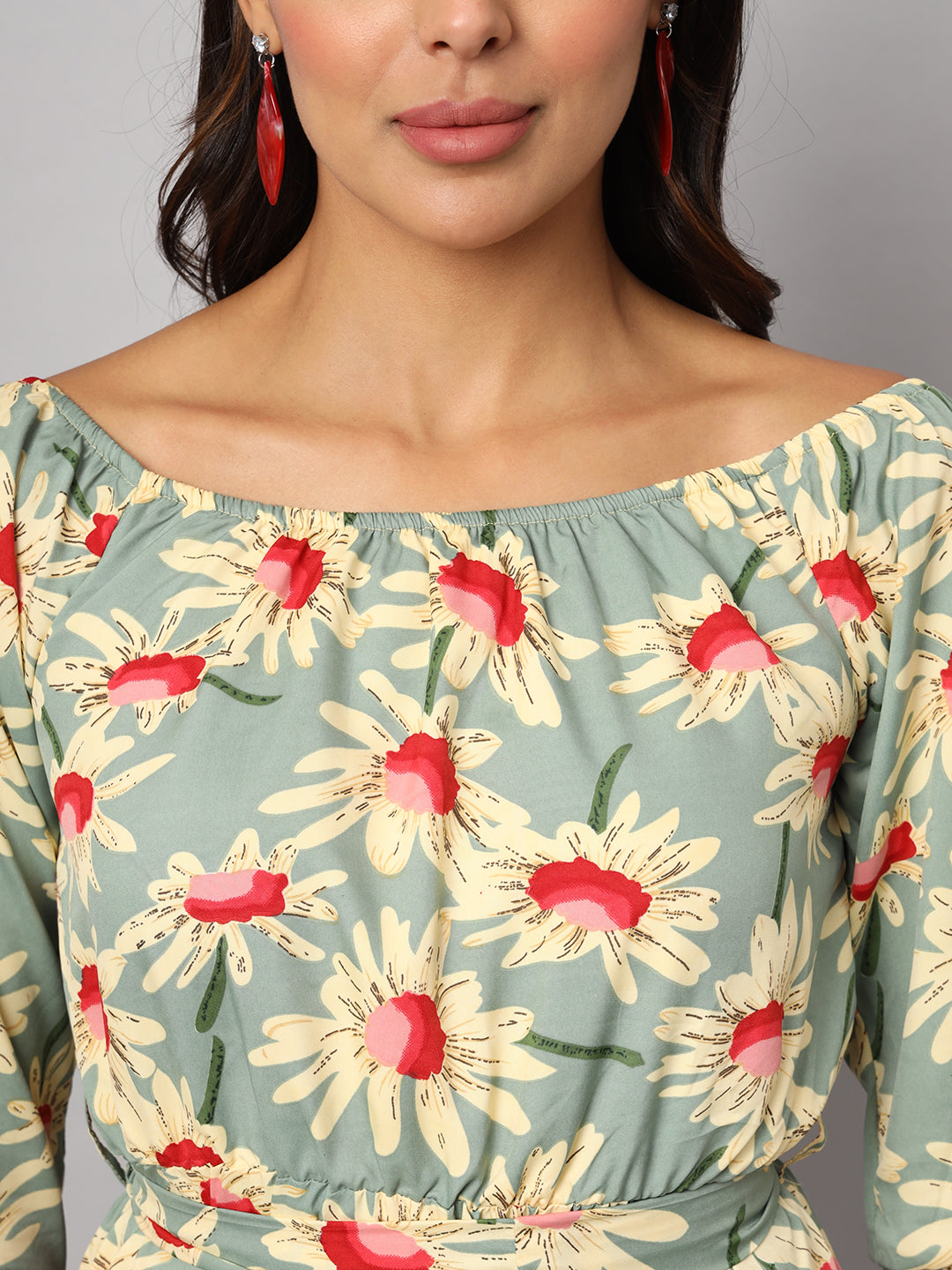 Printed Off-Shoulder A-Line Midi Dress