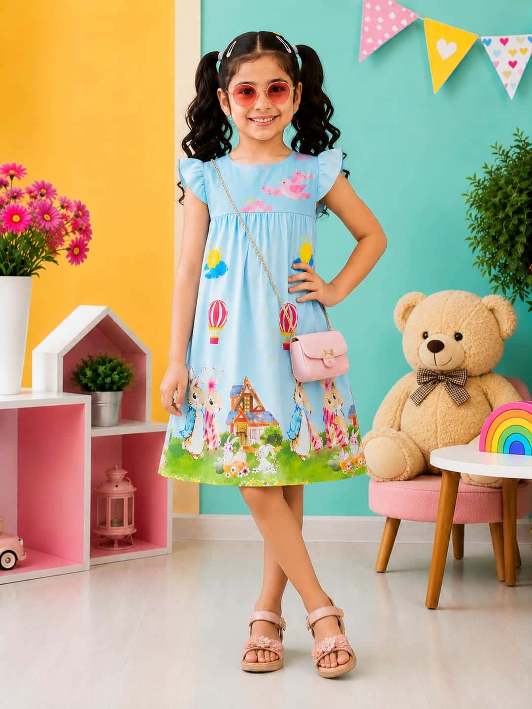 Printed Flutter/Cap Sleeve A-Line Dress