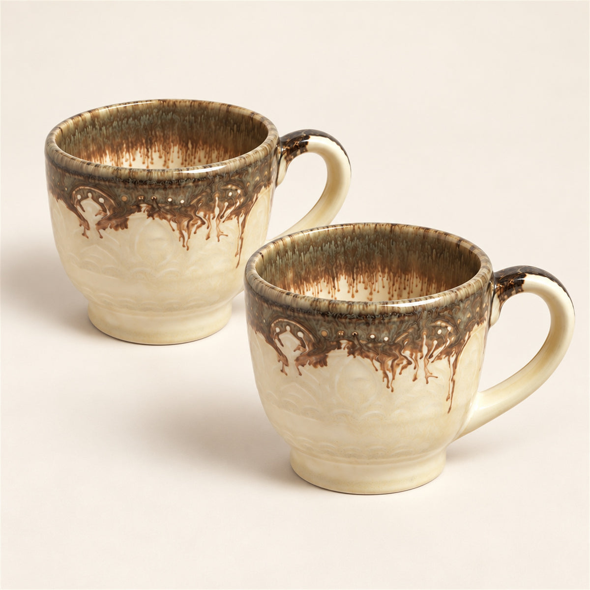 Coffee Mugs Set | Cream - Brown | 350 ml